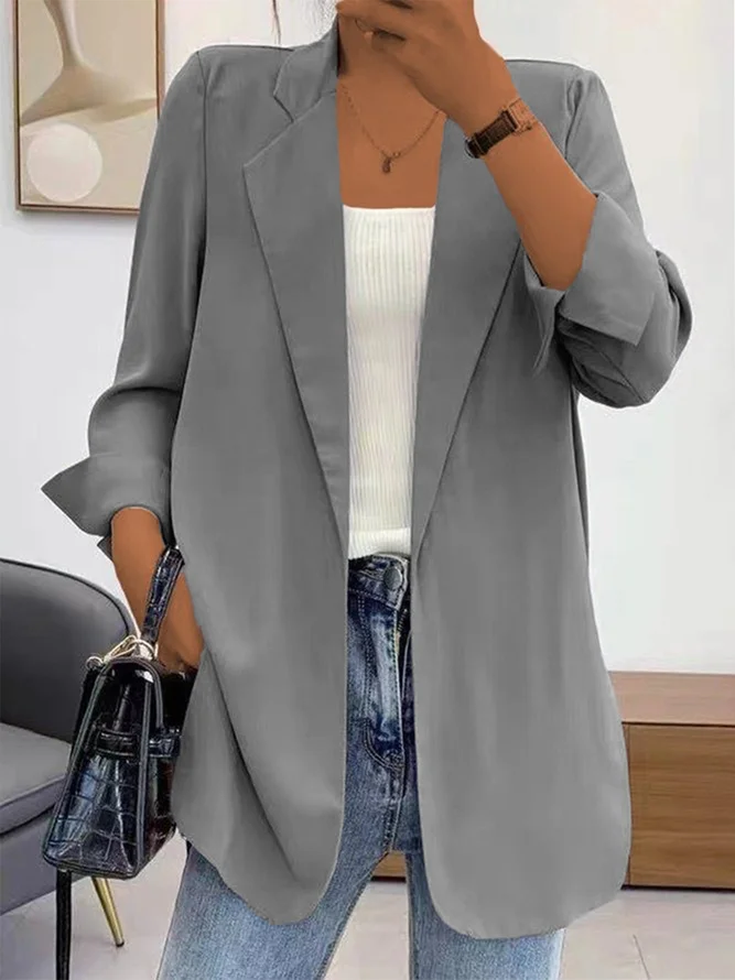 Women Casual Elegant Long Sleeve Lapel Open Front Work Office Plain Jacket Blazer