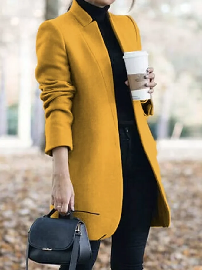 Solid Color Stand Collar Coat