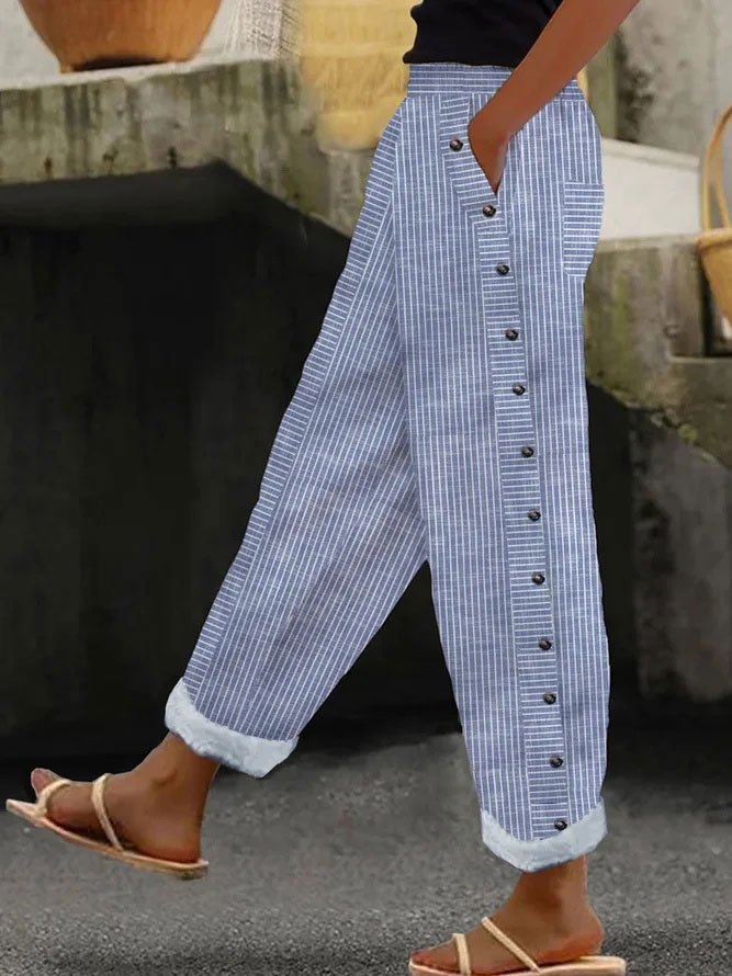 Casual Buckle Striped Pants