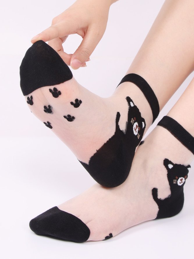 1 Pair Cartoon Animal Graphic Mesh Socks