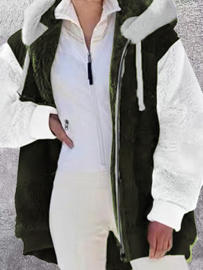 Casual Color Block Hoodie Teddy Jacket