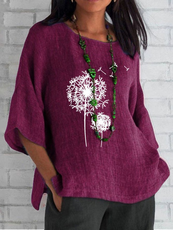 Cotton And Linen Loose Crew Neck Casual Shirt