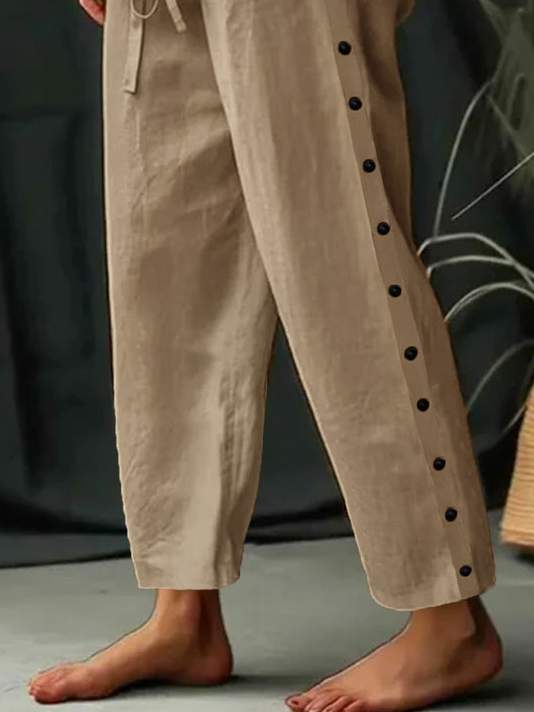 Buttoned Casual Cotton Loose Pants
