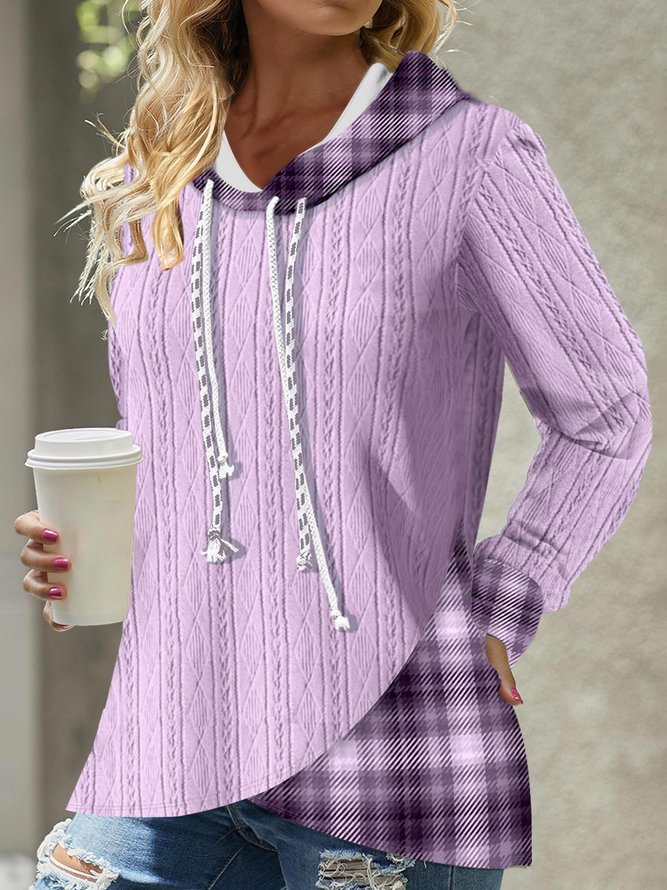 Loose Plaid Cotton-Blend Casual Hoodie