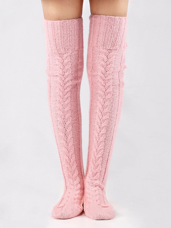 Solid Color Coarse Knit Warm and Windproof Home Knee Socks