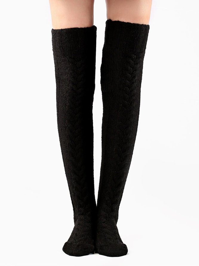 Solid Color Coarse Knit Warm and Windproof Home Knee Socks