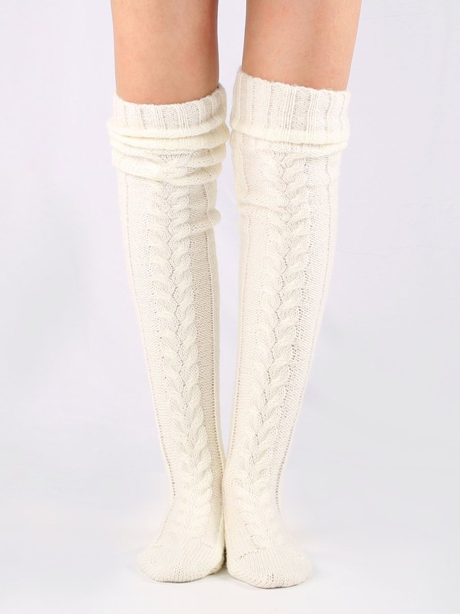 Solid Color Coarse Knit Warm and Windproof Home Knee Socks