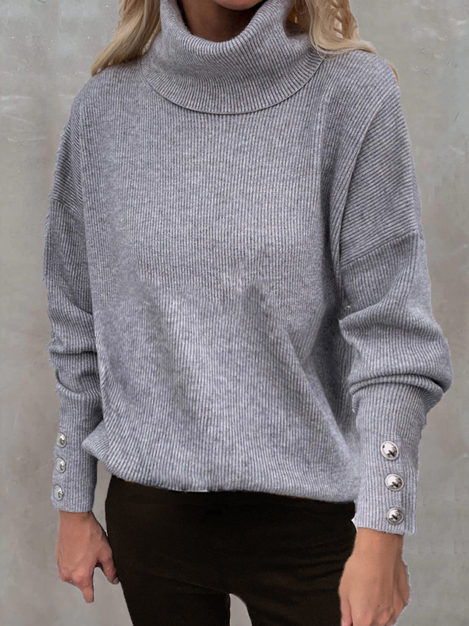 Loose Jersey Turtleneck Casual Sweater