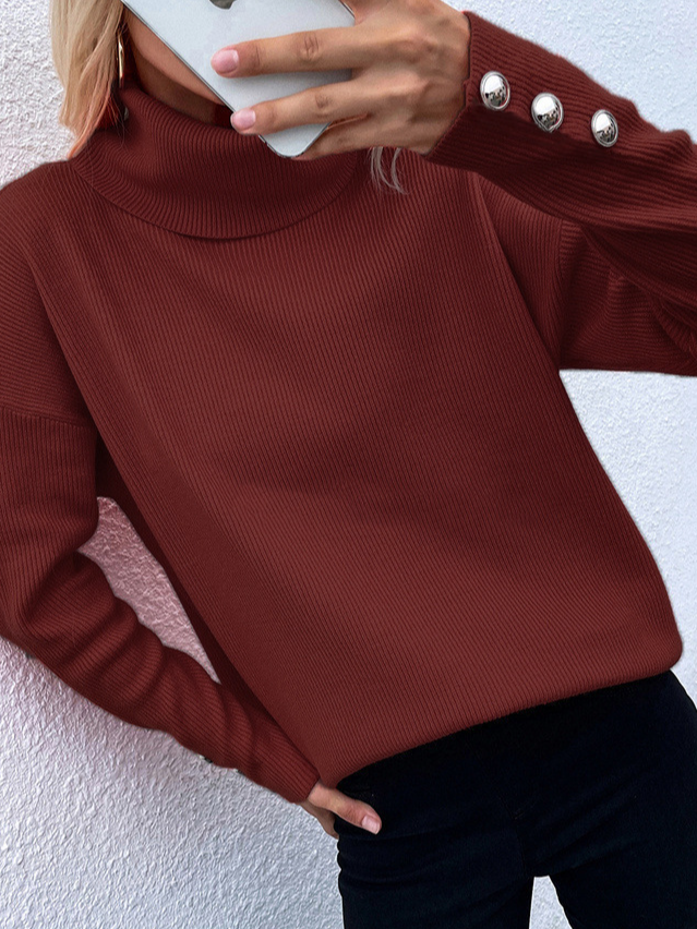 Loose Jersey Turtleneck Casual Sweater