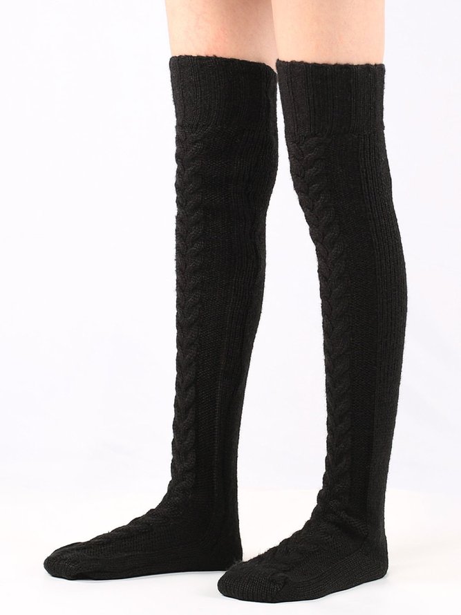 Solid Color Coarse Knit Warm and Windproof Home Knee Socks