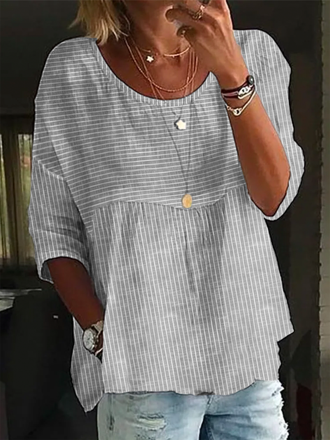 Women Casual Striped Crew Neck Loose Three Quarter Sleeve Tunic Top