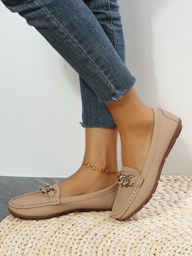 Women Rhinestone Chain Decor Slip On Loafers