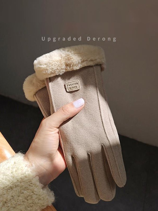 Cat Face Embroidery Bow Knot Fur Lapel Warm Elegant Women's Gloves