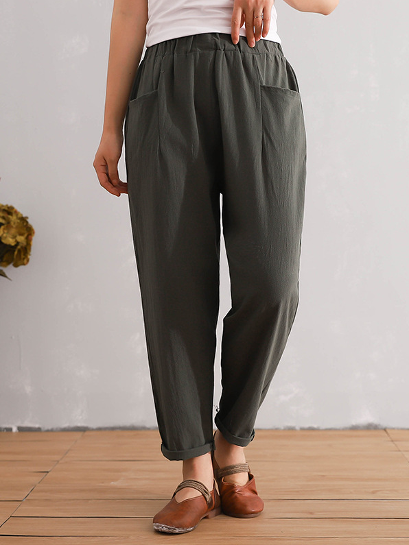 Plain Pockets Casual Pants