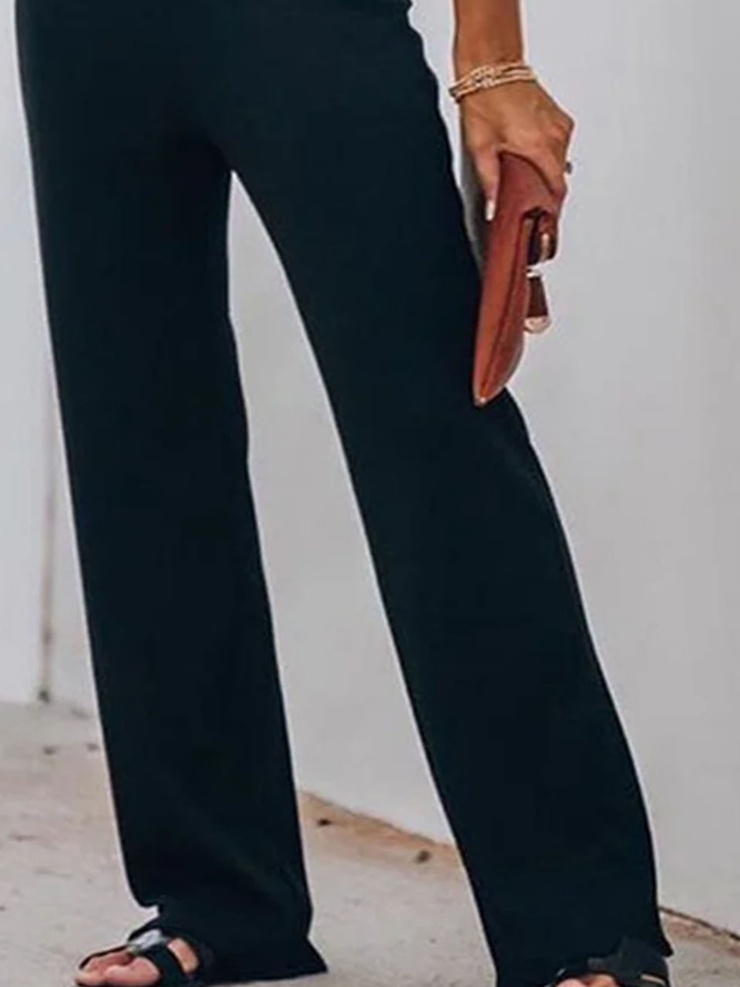 Plus Size Jersey Casual Plain Loose Pants