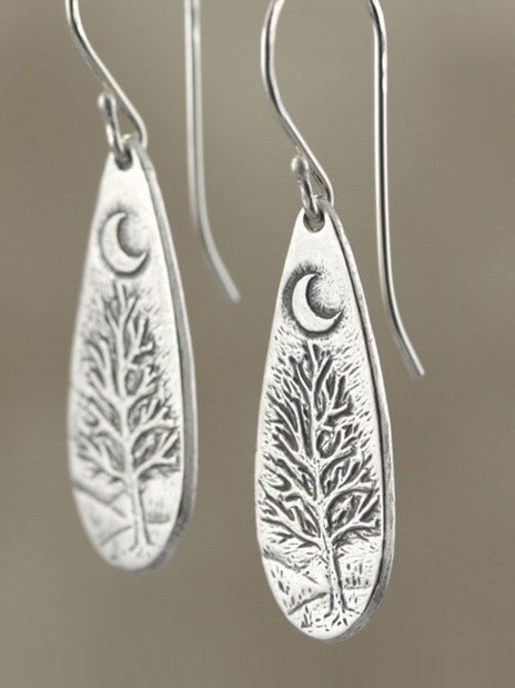 Vintage Moon Tree Pattern Earrings