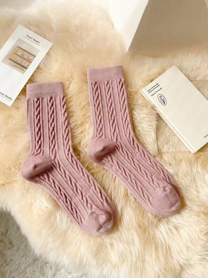 1pair Women High-Elastic Twist Mid-calf Socks