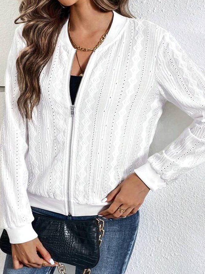 Plus size Casual Stand Collar Loose Plain Jacket