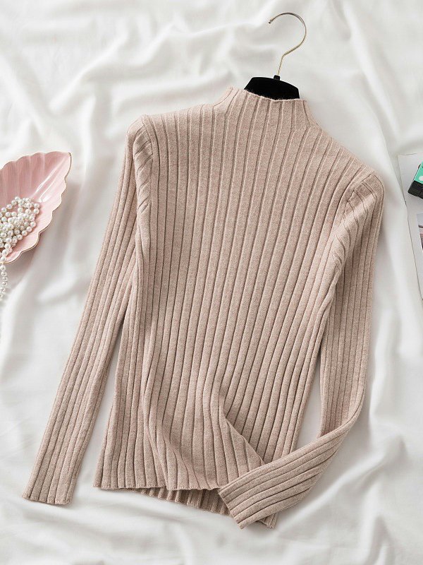Women's Casual Striped Knit High Stretch Long Sleeve Sweater Everyday Home Clothing