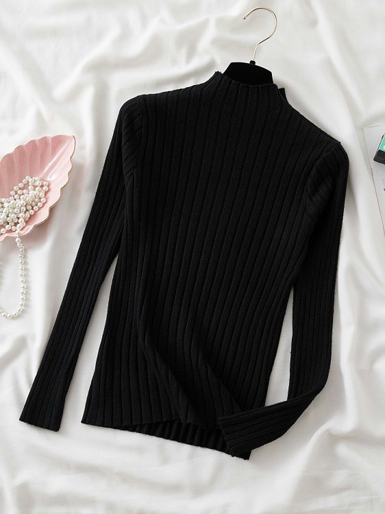 Women's Casual Striped Knit High Stretch Long Sleeve Sweater Everyday Home Clothing