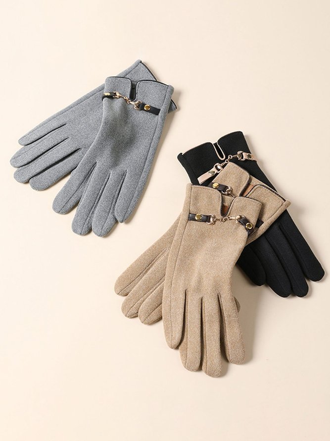 Bowknot Lapel Fur Fleece Warm Elegant Gloves