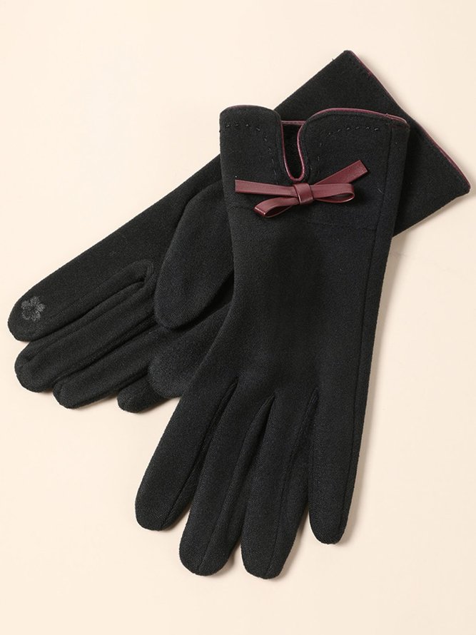 Bowknot Lapel Fur Fleece Warm Elegant Gloves