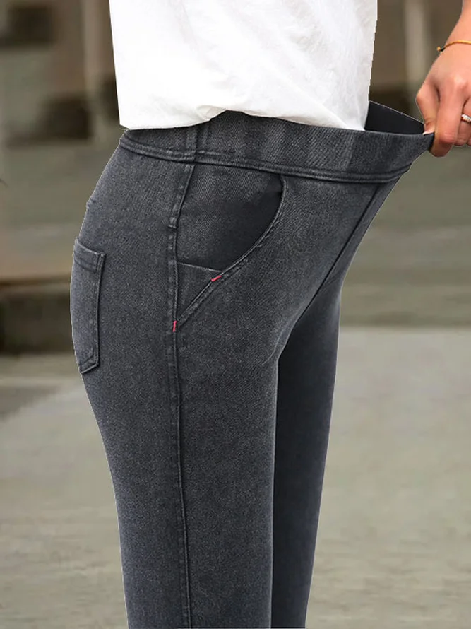 Women's Plain Distressed Tight Pants