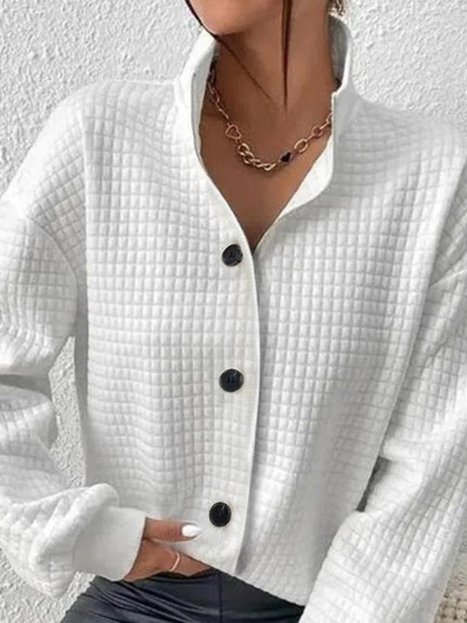 Plain Knitted Fabric Casual Blouse