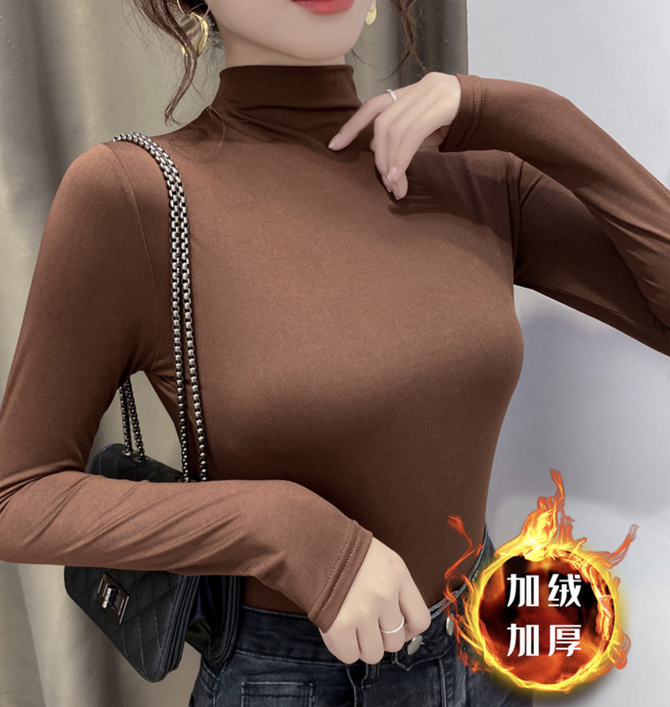 Women Plain Turtleneck Casual Long Sleeve T-shirt