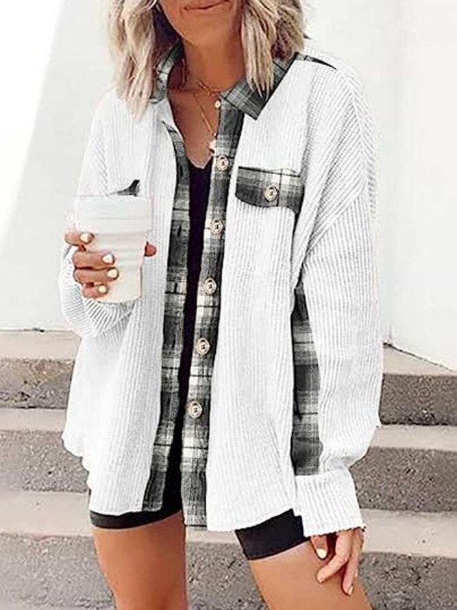 Shawl Collar Casual Plaid Loose Jacket