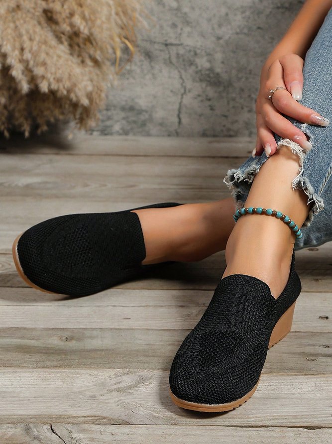 Women Minimalistic Breathable Mesh Fabric Comfy Wedge Heel Slip On Shoes