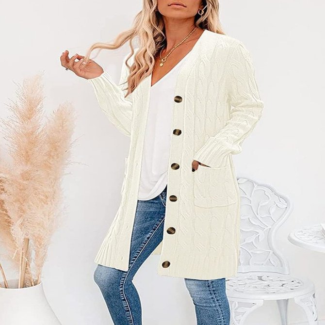 Crew Neck Casual Plain Loose Cardigan
