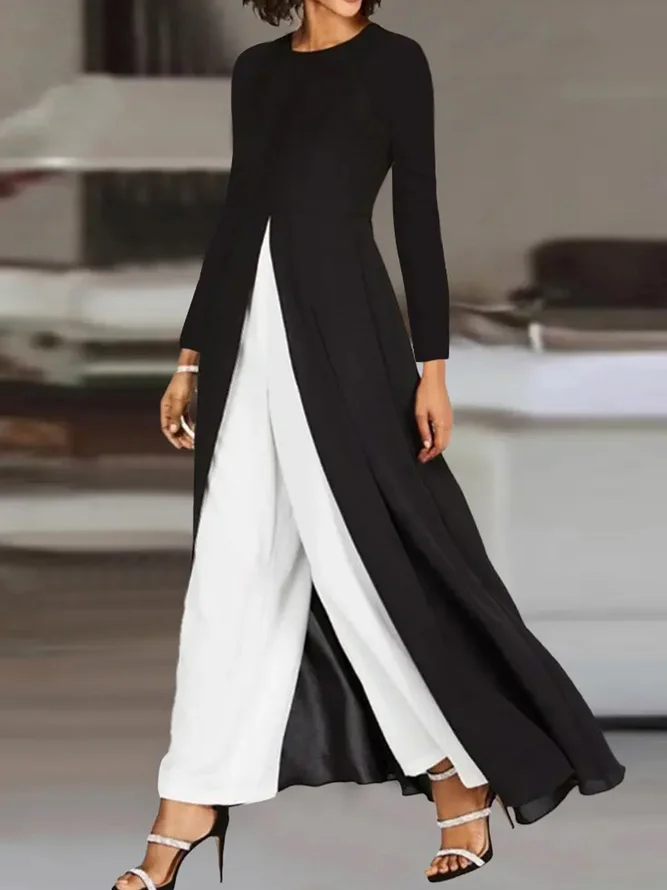 Casual Plain Spring/Fall Natural Heavyweight Loose Jersey Top With Pants H-Line Two-Piece Sets for Women