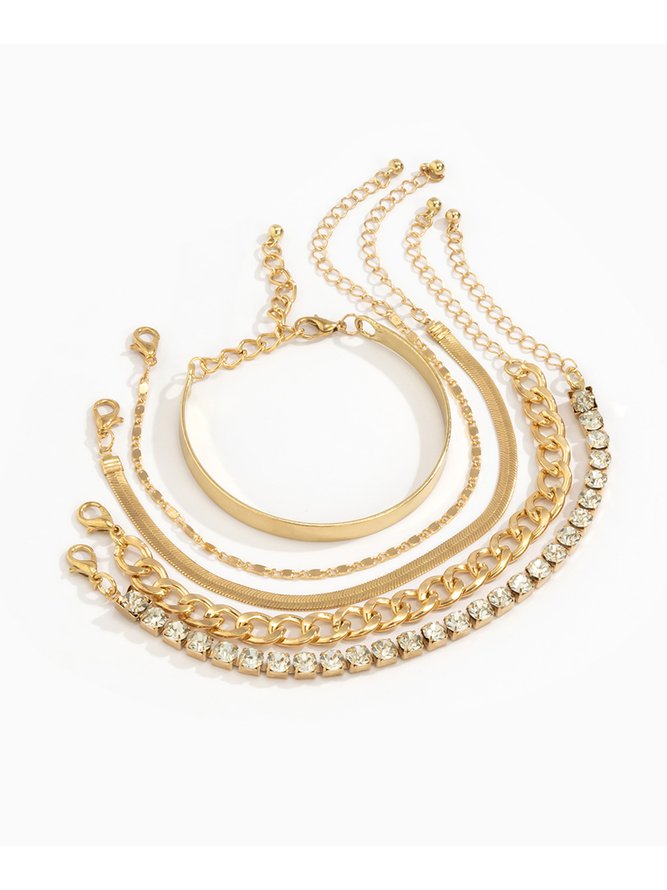 Women Minimalist Rhinestone Chain Bracelets Sets