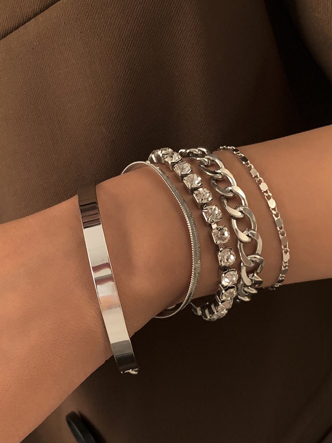 Women Minimalist Rhinestone Chain Bracelets Sets