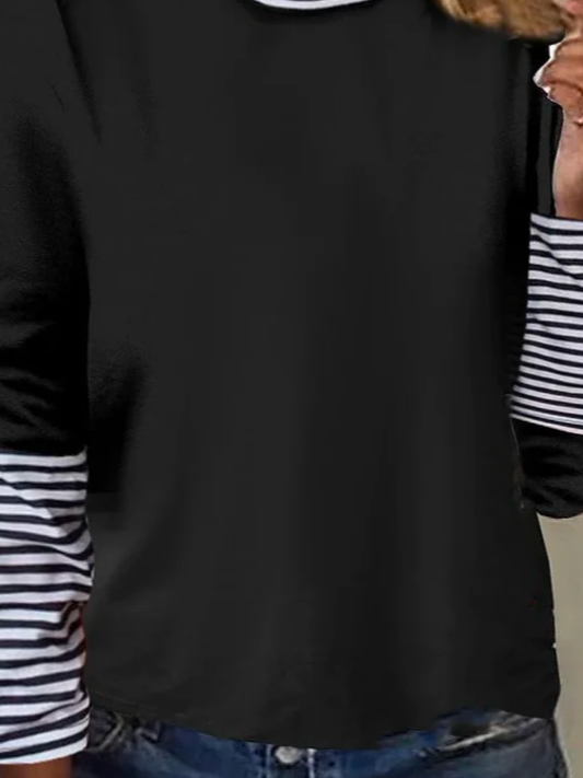 Plus Size Split Joint Striped Jersey Casual T-Shirt