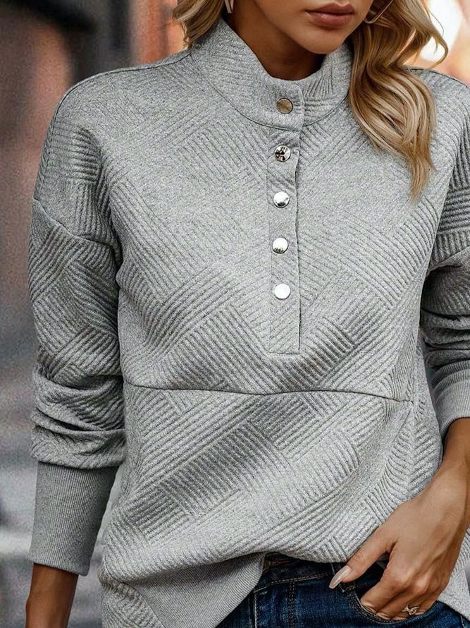 Casual Plain Half Button Sweatshirt