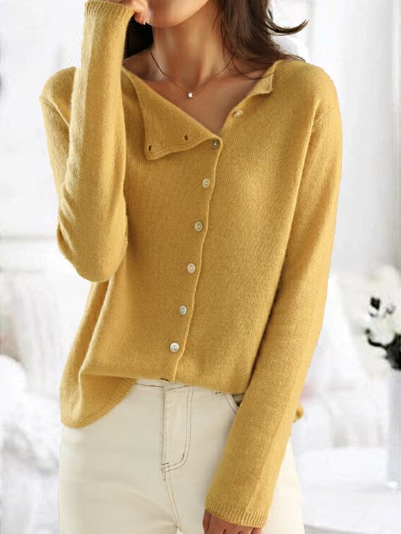 Buckle Yarn/Wool Yarn Casual Sweater