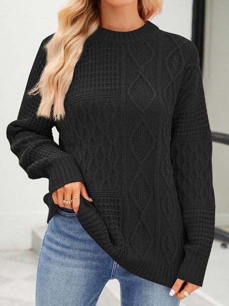 Loose Plain Yarn/Wool Yarn Casual Sweater