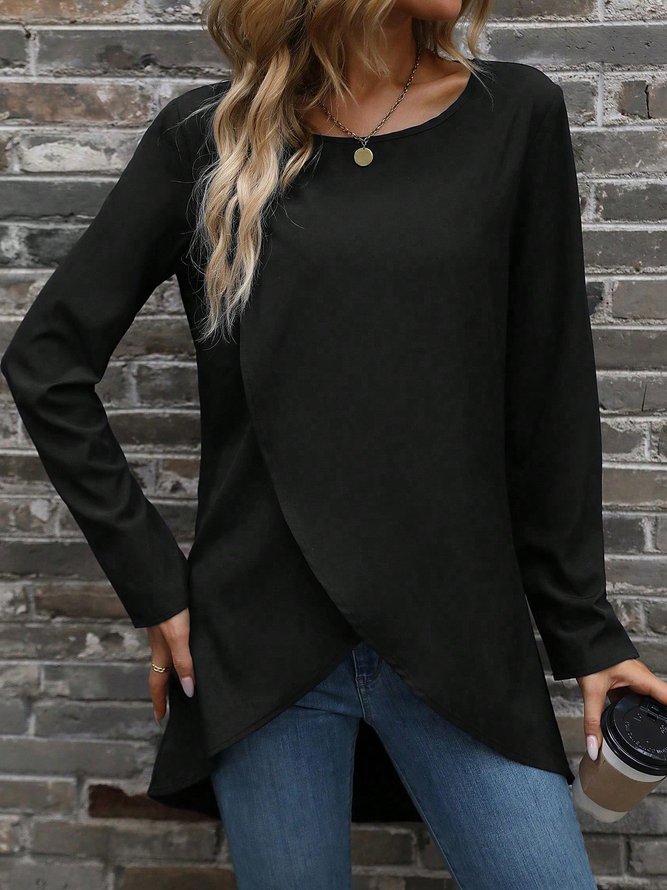 Women Plain Crew Neck Casual Long Sleeve T-shirt
