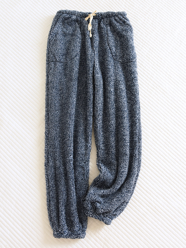 Plain Fluff/Granular Fleece Fabric Casual Pants