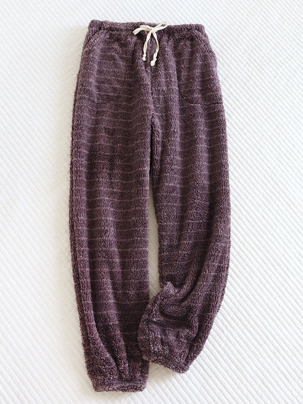 Plain Fluff/Granular Fleece Fabric Casual Pants