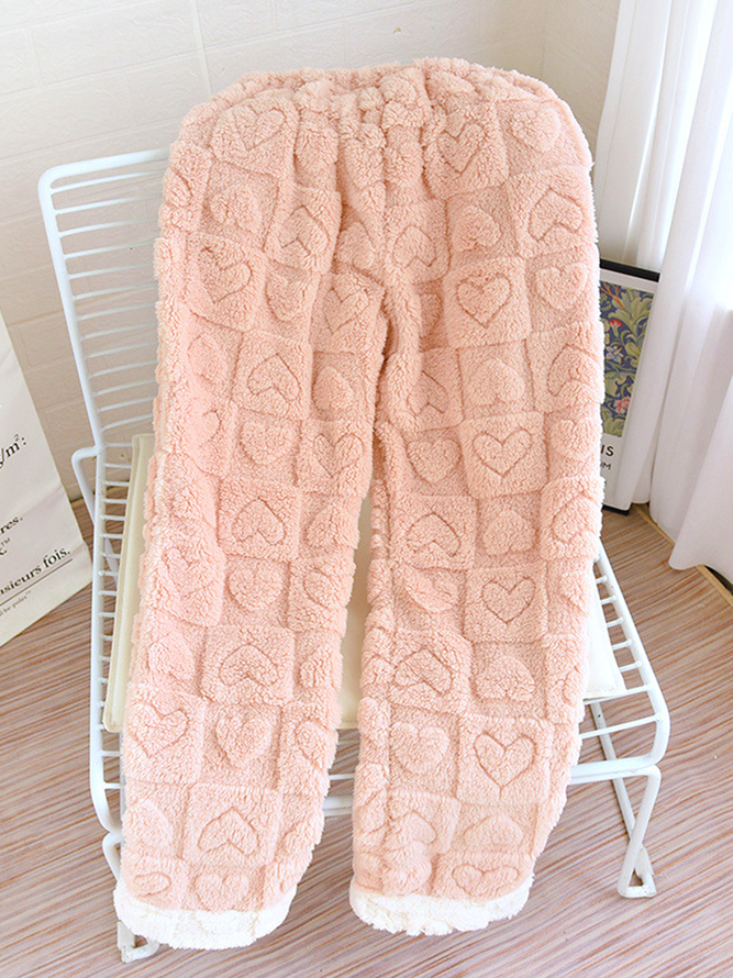 Casual Fluff/Granular Fleece Fabric Plain Pants