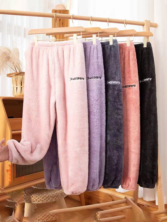 Fluff/Granular Fleece Fabric Loose Casual Plain Pants
