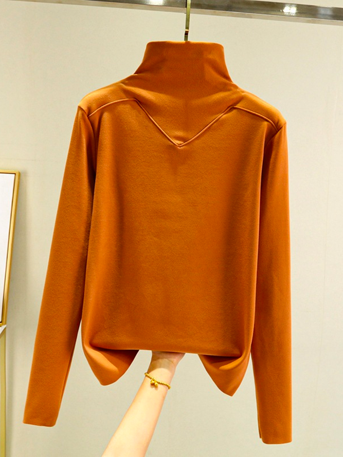 Women Plain Half Turtleneck Casual Long Sleeve T-shirt