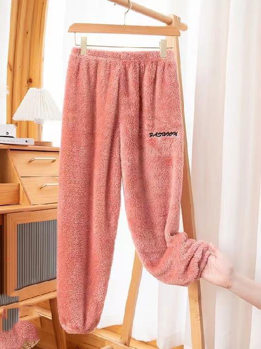 Fluff/Granular Fleece Fabric Loose Casual Plain Pants