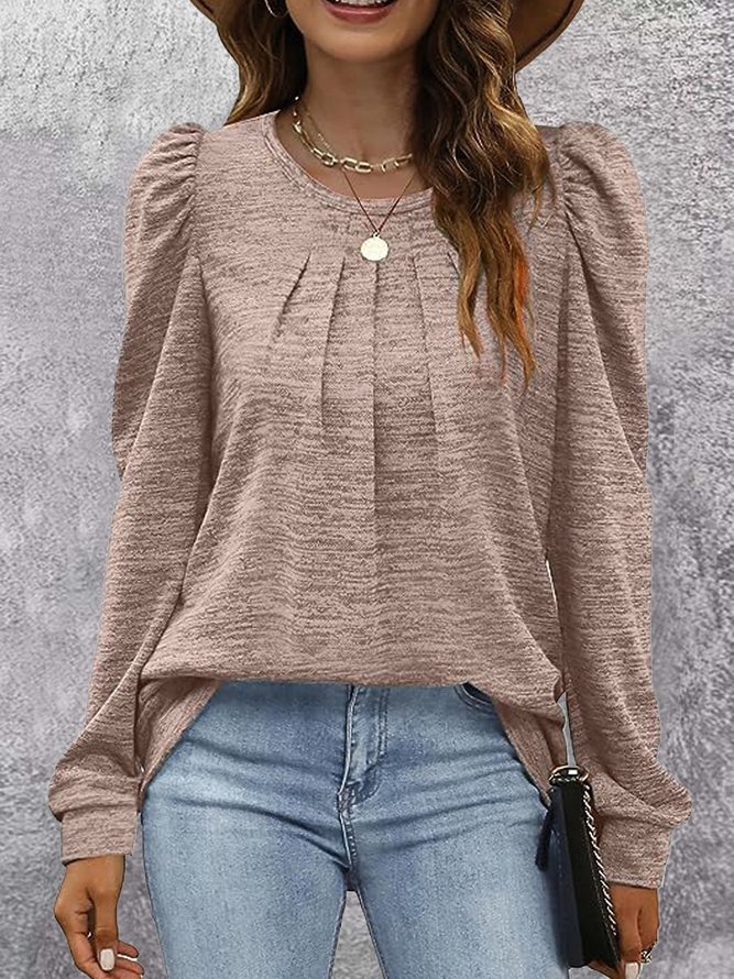 Women Plain Crew Neck Casual Long Sleeve T-shirt