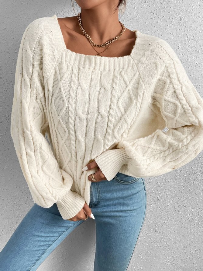 Casual Plain Square Neck Loose Sweater