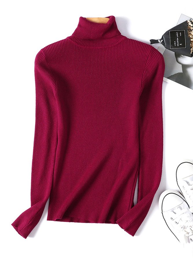 Casual Plain Wool/Knitting Sweater