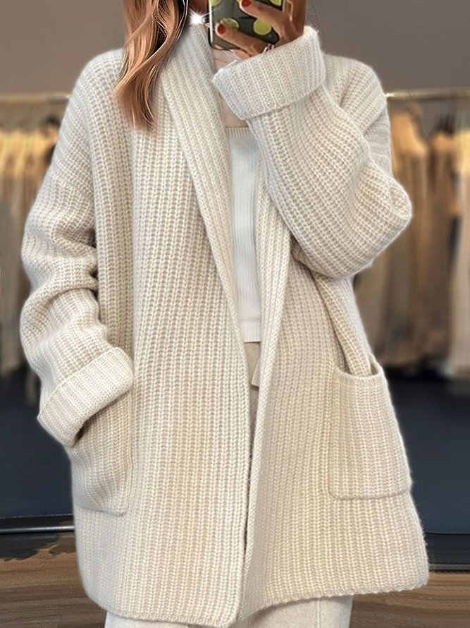 Casual Loose Shawl Collar Yarn/Wool Yarn Cardigan